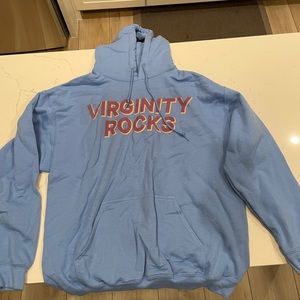 Virginity Rocks hoodie. Light blue size Large.